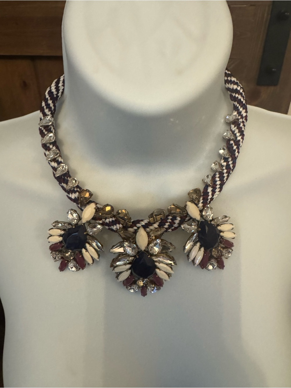 J. Crew Navy, Cream & Burgundy Braided Statement Necklace
